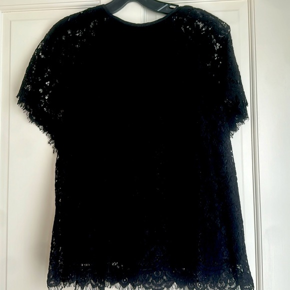 J.Crew French Lace Top/Blouse. Hook/eye front. Shortsleeved. Lined. M. Black - Picture 5 of 5